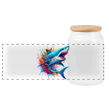 Shark - Panoramic Cookie Jar with Wooden Lid - white - Front