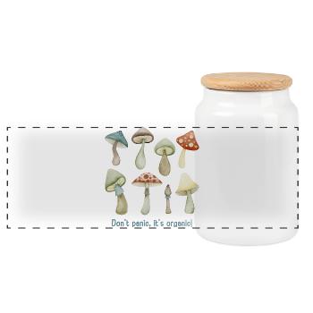 Keine Panik. Es ist biologisch! Pilz-Geschenke. - Panorama Keksdose mit Holzdeckel - Weiß - Vorne