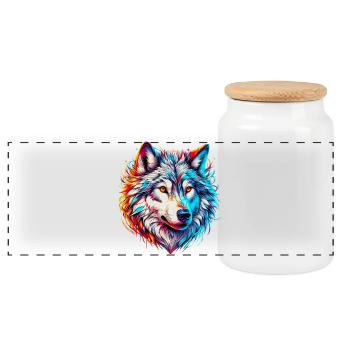 Wolf - Panorama Keksdose mit Holzdeckel - Weiß - Vorne