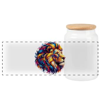 Lion - Panoramic Cookie Jar with Wooden Lid - white - Front