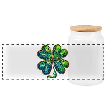 Four-leaf clover - Panoramic Cookie Jar with Wooden Lid - white - Front