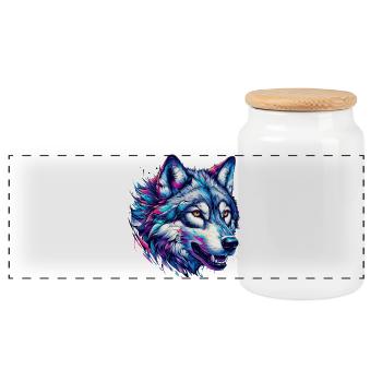 Wolf - Panorama Keksdose mit Holzdeckel - Weiß - Vorne