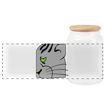 Cat - Panoramic Cookie Jar with Wooden Lid - white - Front