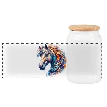 Horse - Panoramic Cookie Jar with Wooden Lid - white - Front