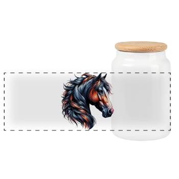 Horse - Panoramic Cookie Jar with Wooden Lid - white - Front