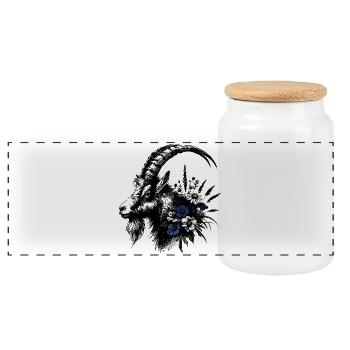 Steinbock Blumen Alpen Berge Illustration - Panorama Keksdose mit Holzdeckel - Weiß - Vorne