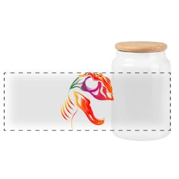 Crâne de dinosaure coloré tête de Tyrannosaurus Rex - Boîte à biscuits avec couvercle en bois - blanc - Devant