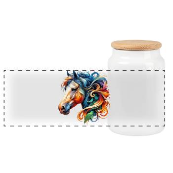 Horse - Panoramic Cookie Jar with Wooden Lid - white - Front