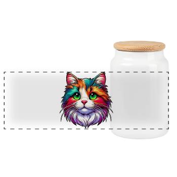 Chat - Boîte à biscuits avec couvercle en bois - blanc - Devant