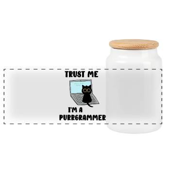 Trust me I am a purrgrammer - Panoramic Cookie Jar with Wooden Lid - white - Front