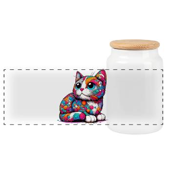 Chat - Boîte à biscuits avec couvercle en bois - blanc - Devant
