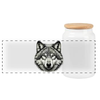 Wolf - Panoramic Cookie Jar with Wooden Lid - white - Front