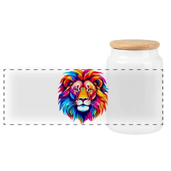 Colorful Lion - Panoramic Cookie Jar with Wooden Lid - white - Front