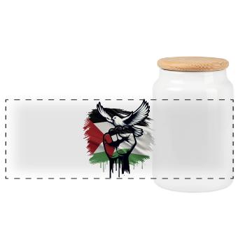 Palestine Dove of Peace Rafah Gaza - Panoramic Cookie Jar with Wooden Lid - white - Front