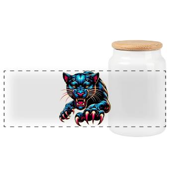 Panther - Panoramic Cookie Jar with Wooden Lid - white - Front