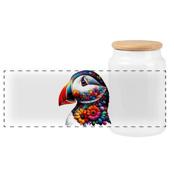 Puffin - Panoramic Cookie Jar with Wooden Lid - white - Front