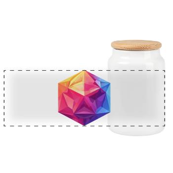 Geometrischer W20 Würfel – Buntes RPG Design - Panorama Keksdose mit Holzdeckel - Weiß - Vorne