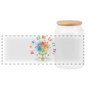 Blume mit Wurzel Symbol für Pride & Zugehörigkeit - Panorama Keksdose mit Holzdeckel - Weiß - Vorne