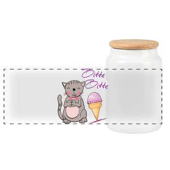 Chat avec cornet de crème glacée - Boîte à biscuits avec couvercle en bois - blanc - Devant