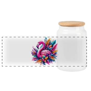 Flamingo - Panoramic Cookie Jar with Wooden Lid - white - Front
