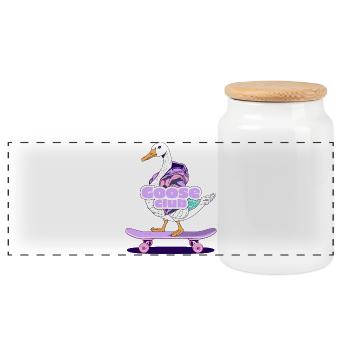 Whimsical Goose Skateboard Design - Panoramic Cookie Jar with Wooden Lid - white - Front