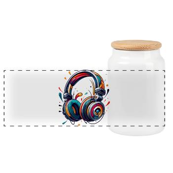 Headphones in a dynamic, abstract art style - Panoramic Cookie Jar with Wooden Lid - white - Front
