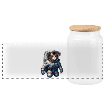 Eine Katze in einem Astronautenanzug - Panorama Keksdose mit Holzdeckel - Weiß - Vorne