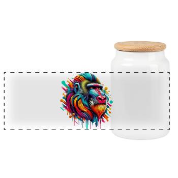 Mandrill-Affe - Panorama Keksdose mit Holzdeckel - Weiß - Vorne