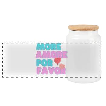 More Amore Pore Favor - mehr Liebe bitte - Panorama Keksdose mit Holzdeckel - Weiß - Vorne