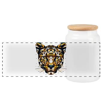 geometrischer Leoparden Kopf- Polygonen Motiv - Panorama Keksdose mit Holzdeckel - Weiß - Vorne