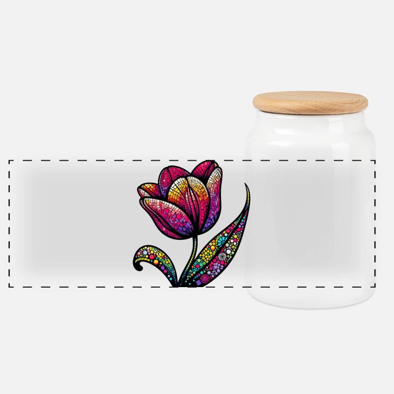 Tulpe - Panorama Keksdose mit Holzdeckel - Weiß
