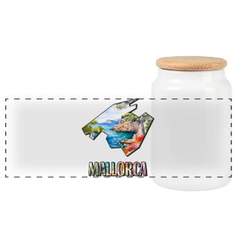 Watercolor Map of Mallorca - Panoramic Cookie Jar with Wooden Lid - white - Front