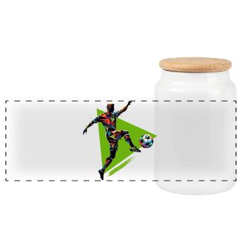 dynamic soccer player playing soccer - Panoramic Cookie Jar with Wooden Lid - white - Front