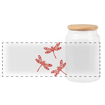 Trio of Red Dragonflies - Panoramic Cookie Jar with Wooden Lid - white - Front
