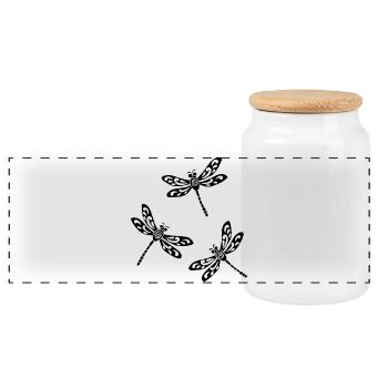 Trio of Black Dragonflies - Panoramic Cookie Jar with Wooden Lid - white - Front
