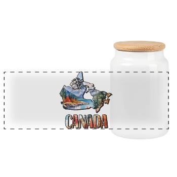 Watercolor Map of Canada - Panoramic Cookie Jar with Wooden Lid - white - Front