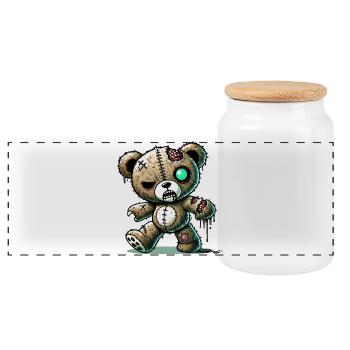 Peluche zombie effrayante pour Halloween - Boîte à biscuits avec couvercle en bois - blanc - Devant
