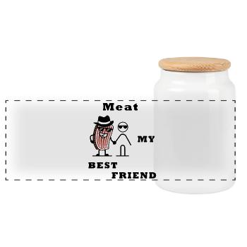 Meat my best Friend! - Panorama Keksdose mit Holzdeckel - Weiß - Vorne