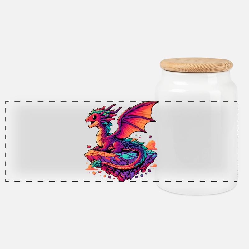 Drache - Panorama Keksdose mit Holzdeckel - Weiß