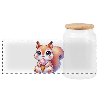 The cute squirrel enjoys a colorful ice cream - Panoramic Cookie Jar with Wooden Lid - white - Front