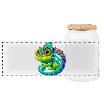 Chameleon - Panoramic Cookie Jar with Wooden Lid - white - Front