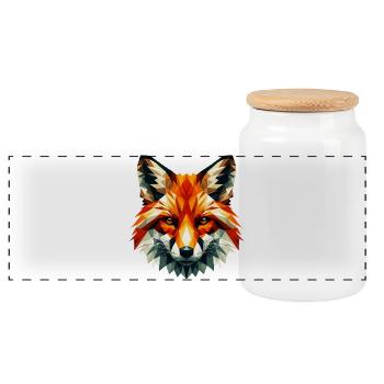 Polygonaler Fuchs - Panorama Keksdose mit Holzdeckel - Weiß - Vorne
