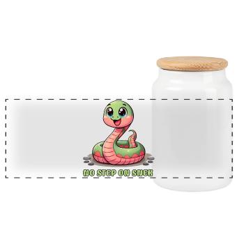 No Step on Snek: Hilarious Warning Sign - Panoramic Cookie Jar with Wooden Lid - white - Front
