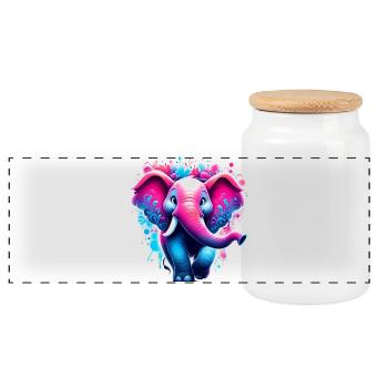 Elefant - Panorama Keksdose mit Holzdeckel - Weiß - Vorne