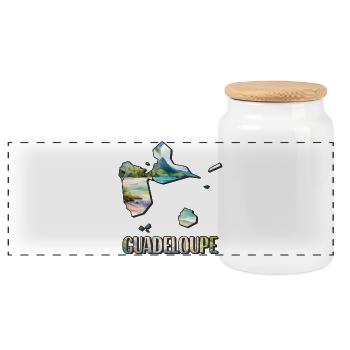 Watercolor Map Guadeloupe - Panoramic Cookie Jar with Wooden Lid - white - Front