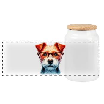 Dog with Glasses - Panoramic Cookie Jar with Wooden Lid - white - Front