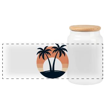 Retro Sonnenuntergang Palmen Strand Urlaub Tropisch - Panorama Keksdose mit Holzdeckel - Weiß - Vorne