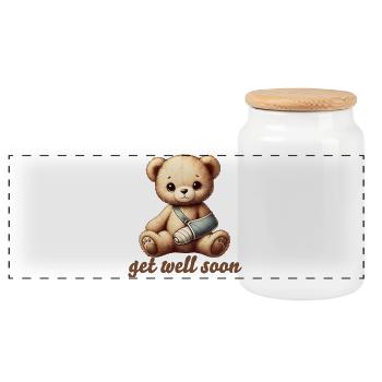 heartwarming cuddly toy - teddy brings comfort - Panoramic Cookie Jar with Wooden Lid - white - Front