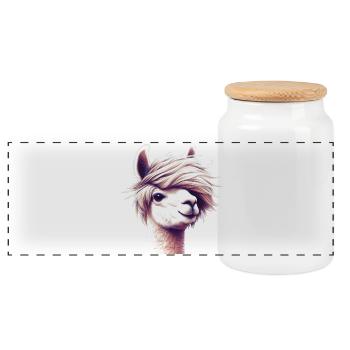 Alpaca - Panoramic Cookie Jar with Wooden Lid - white - Front
