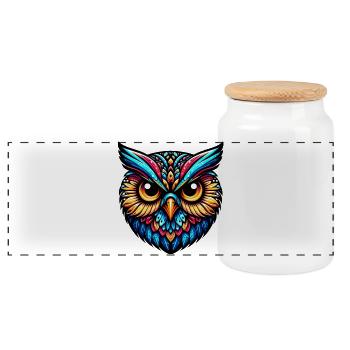 Owl - Panoramic Cookie Jar with Wooden Lid - white - Front